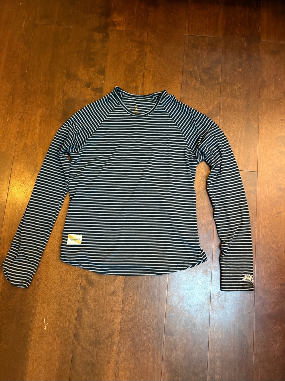Tracksmith Navy and White Striped Long-Sleeve Tee